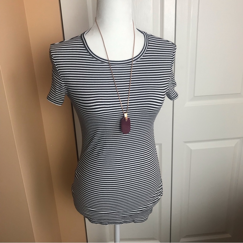 Michael Stars Ribbed Knit Striped Top One Size EUC Black White